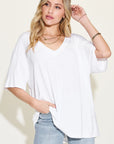 Basic Bae Full Size Bamboo V-Neck Drop Shoulder T-Shirt