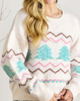 Christmas Tree Ribbed Hem Dropped Shoulder Sweater