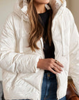 Drawstring Zip Up Long Sleeve Hooded Winter Coat