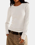 Antique White Exposed Seam Round Neck Long Sleeve T-Shirt