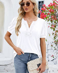 Frill Notched Short Sleeve Blouse