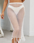 Gray Fringe Openwork High Waist Swim Skirt