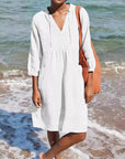 Full Size Tied Three-Quarter Sleeve Mini Dress