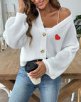 Heart Button Down V-Neck Long Sleeve Cardigan