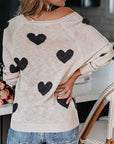 Heart Scoop Neck Long Sleeve Sweater