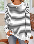 Lovelet Striped Round Neck Long Sleeve Sweatshirt