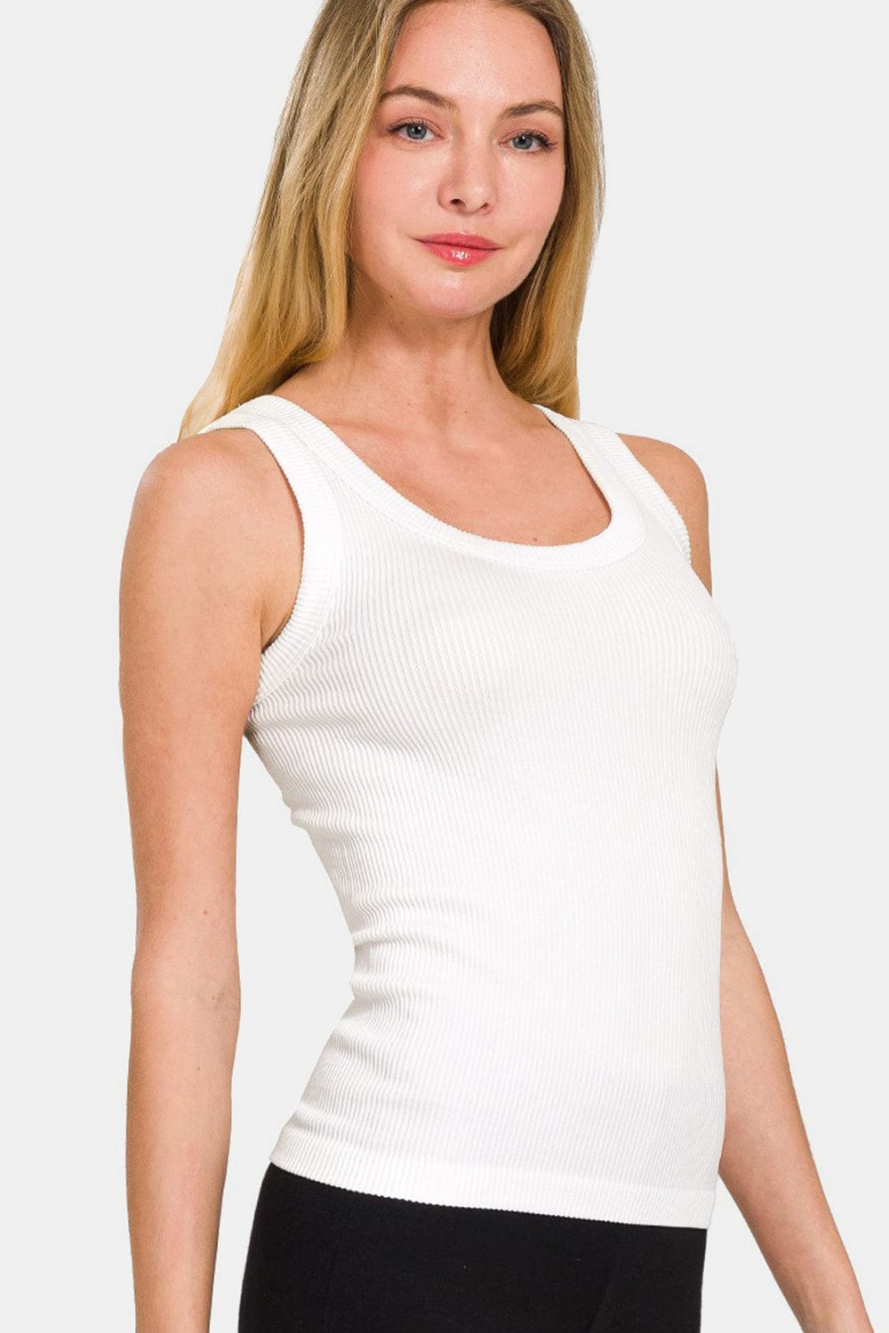 White Smoke Zenana 2 Way Neckline Washed Ribbed Tank