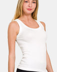 White Smoke Zenana 2 Way Neckline Washed Ribbed Tank