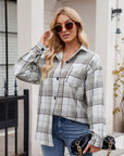 Mandy Pocketed Plaid Collared Neck Long Sleeve Shirt