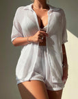 Dim Gray Open Front Half Sleeve Top and Shorts Cover Up Set