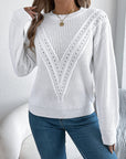 Openwork Round Neck Long Sleeve Sweater