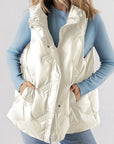 Pocketed Textured Zip Up Vest Coat