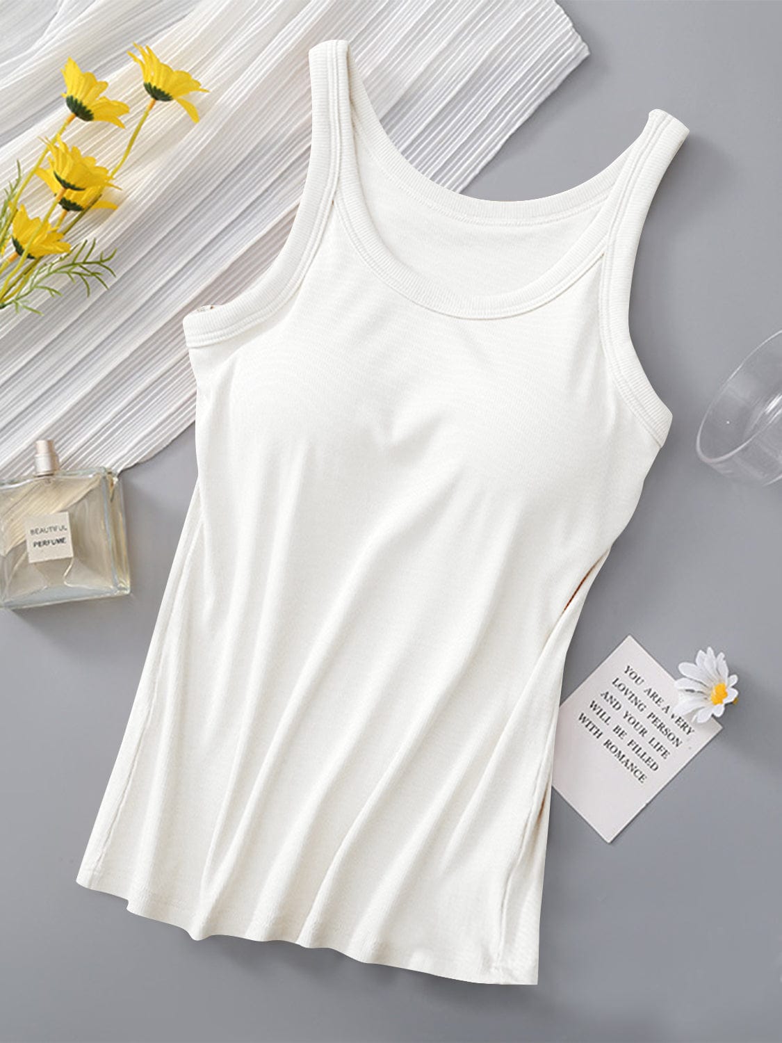 Light Gray Round Neck Tank with Bra