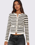 Striped Round Neck Button Up Long Sleeve Cardigan