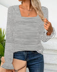 Striped Square Neck Flounce Sleeve Top