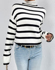 Striped Turtleneck Drop Shoulder Sweater