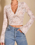 V-Neck Flare Sleeve Lace Top