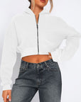 Zip Up Long Sleeve Hooded Cropped Jacket