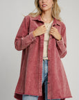 Umgee Raw Hem Button Down Denim Jacket with Chest Pockets