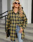 Plaid Collared Neck Long Sleeve Shirt