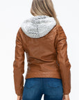 YMI Faux Layered Double-Zipper Jacket with Fuzzy Hood