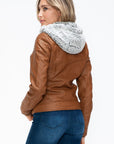 YMI Faux Layered Double-Zipper Jacket with Fuzzy Hood