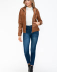 YMI Faux Layered Double-Zipper Jacket with Fuzzy Hood