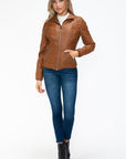 YMI Faux Layered Double-Zipper Jacket with Fuzzy Hood