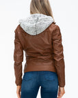 YMI Faux Layered Double-Zipper Jacket with Fuzzy Hood