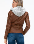 YMI Faux Layered Double-Zipper Jacket with Fuzzy Hood