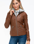 YMI Faux Layered Double-Zipper Jacket with Fuzzy Hood