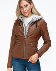 YMI Faux Layered Double-Zipper Jacket with Fuzzy Hood