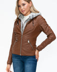 YMI Faux Layered Double-Zipper Jacket with Fuzzy Hood