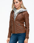 YMI Faux Layered Double-Zipper Jacket with Fuzzy Hood