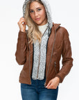 YMI Faux Layered Double-Zipper Jacket with Fuzzy Hood