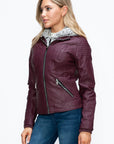 YMI Faux Layered Double-Zipper Jacket with Fuzzy Hood