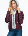 YMI Faux Layered Double-Zipper Jacket with Fuzzy Hood