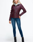 YMI Faux Layered Double-Zipper Jacket with Fuzzy Hood