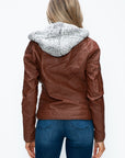 YMI Faux Layered Double-Zipper Jacket with Fuzzy Hood