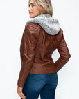 YMI Faux Layered Double-Zipper Jacket with Fuzzy Hood