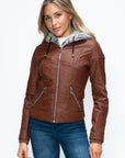 YMI Faux Layered Double-Zipper Jacket with Fuzzy Hood