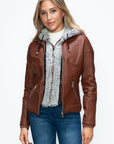 YMI Faux Layered Double-Zipper Jacket with Fuzzy Hood