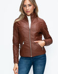 YMI Faux Layered Double-Zipper Jacket with Fuzzy Hood