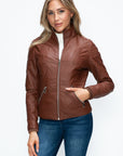 YMI Faux Layered Double-Zipper Jacket with Fuzzy Hood