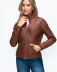 YMI Faux Layered Double-Zipper Jacket with Fuzzy Hood