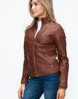 YMI Faux Layered Double-Zipper Jacket with Fuzzy Hood