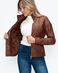 YMI Faux Layered Double-Zipper Jacket with Fuzzy Hood