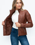 YMI Faux Layered Double-Zipper Jacket with Fuzzy Hood