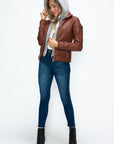 YMI Faux Layered Double-Zipper Jacket with Fuzzy Hood