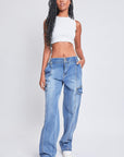 Light Gray YMI Jeanswear High-Rise Straight Cargo Jeans